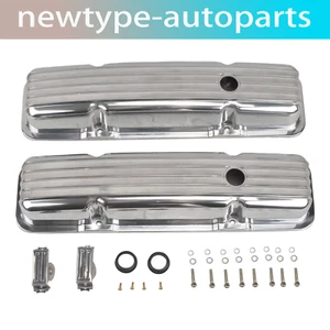 Cubiertas de válvula cortas de aluminio pulido retro con aletas SBC Chevy 350 400 58-86 - Imagen 1 de 7