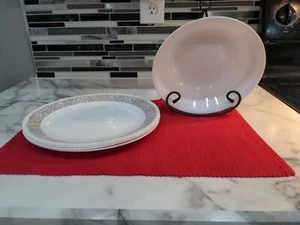 Corelle Woodland Brown Pattern 10 1/4" Dinner Plates Vintage/4 + Serving Bowl. - Picture 1 of 5