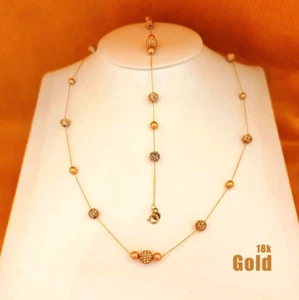 18K 'Real 'Solid 'Yellow 'Gold 'Link 'Chain Ball,Beads 'Womens 'Jewelry Set. - Picture 1 of 2