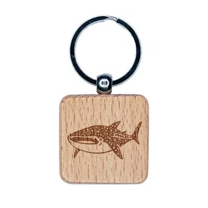 Schlüsselanhänger Fleckwal Hai graviert Holz Quadrat Schlüsselanhänger Etikett Charm - Bild 1 von 6