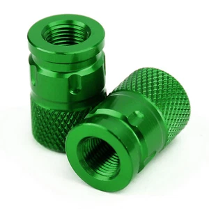 CNC Aluminum Green Anti-Thief Tire Valve Stem Cap Fits Motorcycle Car Truck Bike - Picture 1 of 12