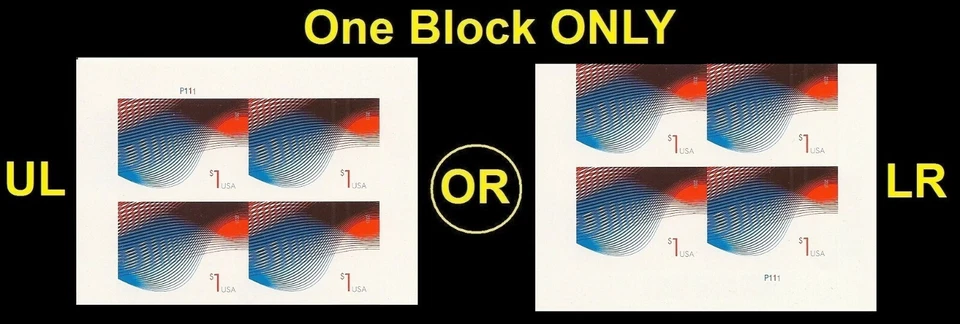 US 4953a One Dollar Patriotic Wave $1 imperf NDC plate block 4 MNH 2015 - Image 1 of 1