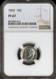 Moneda de diez centavos Roosevelt 1963 plata prueba NGC calidad PF67 - en buen estado* - Imagen 1 de 2