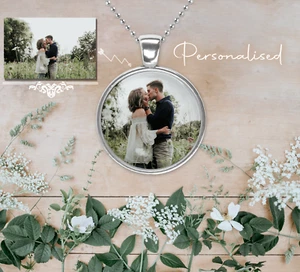 Personalised Couple Necklace Custom Photo TEXT Anniversary Gifts Double sided - Picture 1 of 3