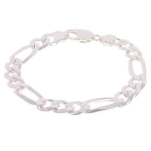 925 Sterling Silver Solid Figaro Link Bracelet 9.5mm 9" 27.9grams - Picture 1 of 3