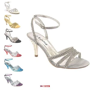 WOMEN'S PARTY PROM SIMULATED DIAMANTE WEDDING BRIDAL SANDALS UK SIZE 9 F-439 - Picture 1 of 22