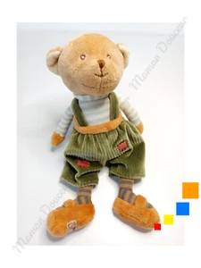 Peluche/Doudou Ours Beige Salopette Verte Orange Rouge Rayé Bleu 25cm - Bukowski - Picture 1 of 4