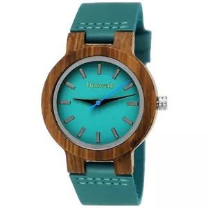 Holzwerk LIL KAHLA kleine Damen Holz Uhr mit Leder Armband, türkis blau & braun - Bild 1 von 7