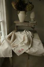 Linen & Cotton Mix Antique Sheet MA monogram French 59X104in lovely upholstery