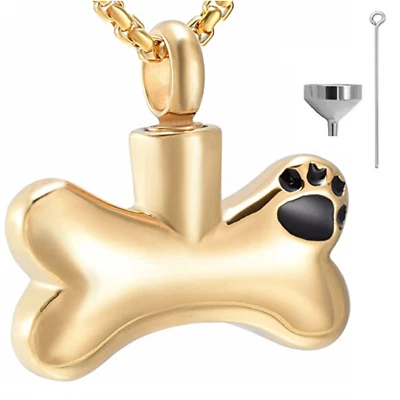 Gold Dog Bone Dog lost Urn Necklace for Ash cremation keepsakes+Fill kit - Изображение 1 из 4