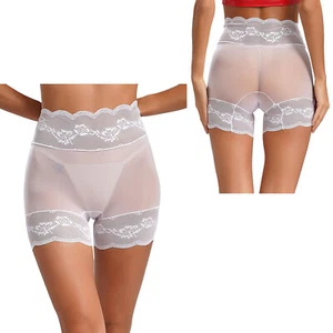 Women Sheer Silk Lace Trim Booty Shorts High Waist Hipster Panties Knickers   - Picture 1 of 85