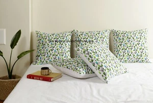 Copripiumino Indiano In Panno Kantha Trapuntato Floreale Bianco Verde 16x16" - Foto 1 di 3