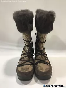 Coach Boots Women's Size 8 Brown leather fur Winter Classic - Picture 1 of 3