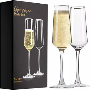 Champagne Flutes, Champagne Glasses Set of 2, Elegant 8.5Oz Glass Champagne Flut - Picture 1 of 12