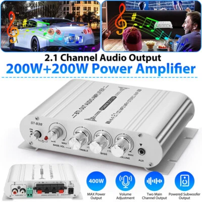 200W 2.1 Channel Bluetooth HIFI Power Amplifier Audio Stereo Amp Home Car FM 12V - image 1 of 4