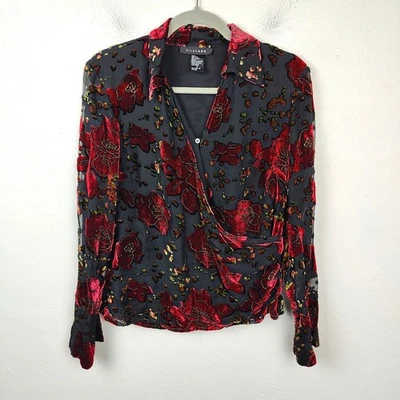 Top envolvente Silkland vintage años 90 para mujer 8 negro rojo terciopelo Burnout años 90 gótico WItch Foto 1 de 4