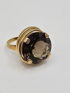 Vintage Gold Tone Smoky Topaz Quartz Chunky Ring Size 7 - Picture 1 of 11