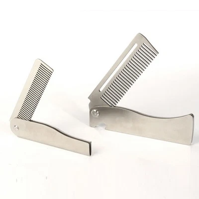 1Pc Folding Comb Stainless Steel Styling Comb Pocket Hairbrush For Men Hair - Image 1 of 4