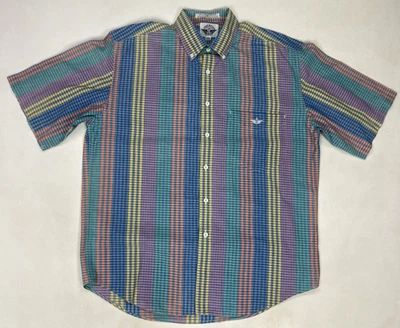 Camisa De Colección Dockers Cuadros A Cuadros Hombres Mediana Multicolor Manga Corta Bolsillo Años 90 Foto 1 de 4