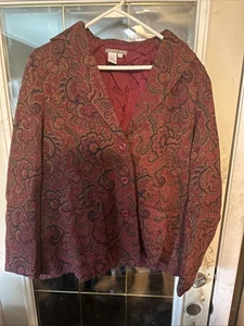 Isabella Bird Floral Print Maroon Red Jacket  Button Womens XL New - Picture 1 of 6