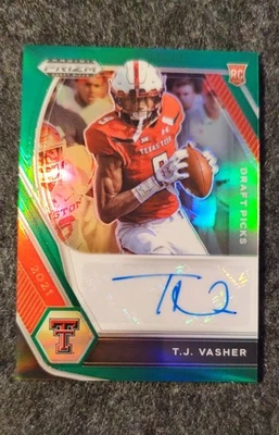 2021   Picks - Draft Picks Autographs T.J. Vasher #DPA-TJV Green Prizm (AU, RC) - Image 1 of 2