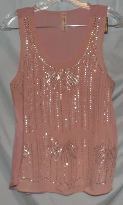 Perseption Concept Rose Pink Scoop Neck Rhinestone Sleeveless Tank Women Size S - Image 1 of 4