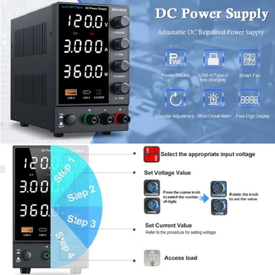 Labornetzgerät Einstellbar DC 0~120V 0-3A Labor Stabilisiert Schalnetzteil - Bild 1 von 4