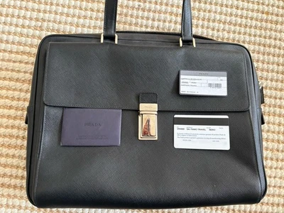 Prada Saffiano Black Leather Travel Briefcase Workbag - Image 1 of 4
