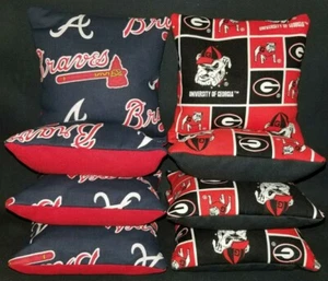 Set Of 8 Atlanta Braves Georgia Bulldogs Cornhole Bean Bags FREE SHIPPING - Picture 1 of 5