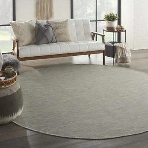 urison Positano Indoor/Outdoor Light Grey 8' x Round Area Rug Easy Cleaning - Picture 1 of 9
