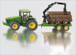 SIKU Traktor mit Forstanhänger Spielzeugauto Modellauto John Deere Anhänger 1954 - Bild 1 von 2