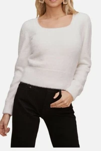 ASTR the Label Size Large  Fuzzy Crop Sweater Ivory Square Neck Long Sleeve New  - Picture 1 of 10