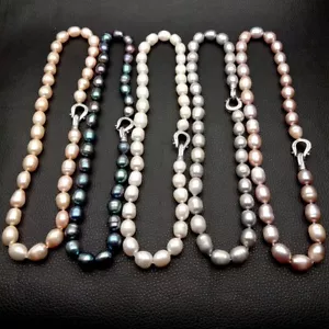 Collana Perle d'acqua dolce 17" 10 mm x 12 mm bianco nero grigio rosa viola riso - Foto 1 di 19