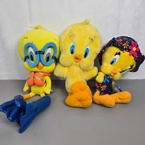 VTG Tweety Bird Plush Set Of 3 W/ Swim Gear Plain Yellow & Floral Outfit 12-14" - Picture 1 of 24