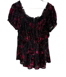 Torrid Top Womens Velvet Sheer Peasant Top Short Puff Sleeves Whimsy Goth - Picture 1 of 10