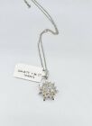 Diamonds flower shape pendant w chain Elegant 14K solid white gold &