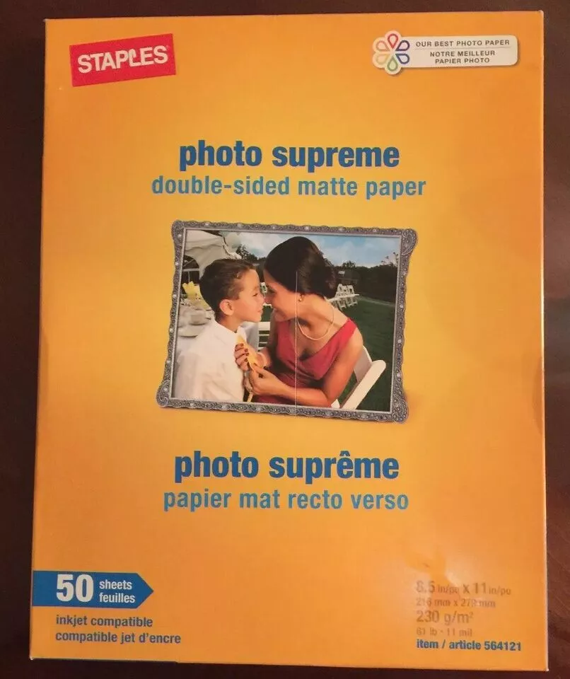STAPLES Supreme Photo Paper-Double Sided Matte 50 Pack-8-1/2" X 11" - BRAND NEW - Image 1 of 1