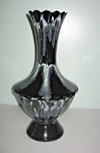 Jarrón de vidrio negro Royal Haeger moderno de mediados de siglo diseño gris y blanco de 14" de alto - Imagen 1 de 8