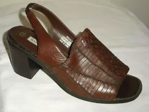 Hillard & Hanson Womens Brown Woven Leather Slingback Heel Sandal Shoe-Size 8.5M - Picture 1 of 9