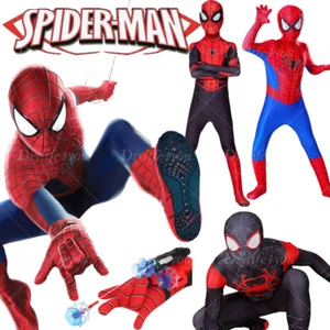 Kids SpiderMan Boys Miles Morales Tobey Maguire Outfits Jumpsuit Cosplay Costume - Picture 1 of 62