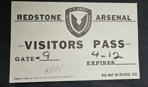 Nasa Space Shuttle REDSTONE ARSENAL US ARMY VISITOR PASS 1983 - Picture 1 of 2