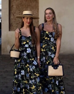 ZARA XS, L WOMAN SS24 MIDI FLORAL PRINT DRESS BLACK / YELLOW | 2157/052 - Picture 1 of 21