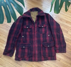 Vintage 40s XL (size 46) Woolrich 503 Mackinaw Buffalo Plaid Wool Hunting Jacket - Picture 1 of 11