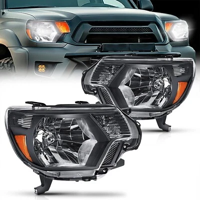 Black Fits 2012-2015 Toyota Tacoma Pickup Headlights Lamp Replacement LH+RH - Image 1 of 4