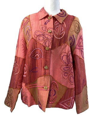 Chaqueta para mujer Coldwater Creek extra grande rosa ligera bordada boho Foto 1 de 4