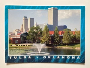 Tulsa Oklahoma Skyline Downtown Water Fountain View Border Photo Postcard 9049 - Picture 1 of 2