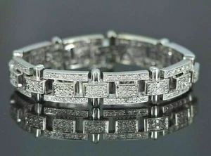 12.00Ct Simulated Diamond Mens Link Tennis Bracelet 925 Silver Gold Finish - Picture 1 of 9