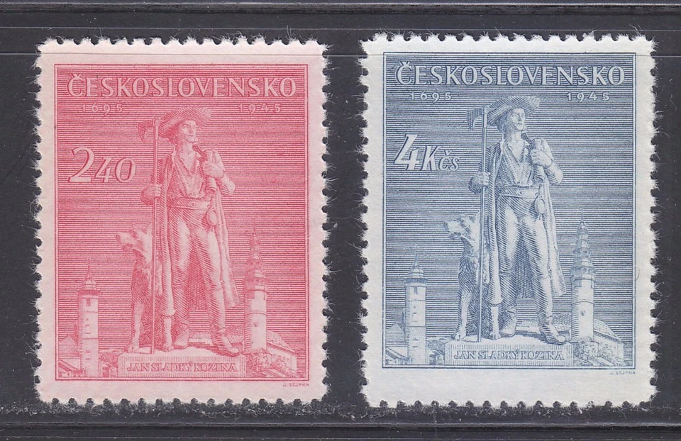 Tchecoslováquia 1945 MNH Mi 478-479 Sc 305-306 Estátua de Kozina.Castelo de Chod.Cão** - Imagem 1 de 1