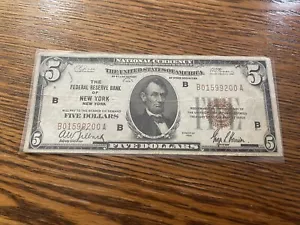 1929 $5 The Federal Reserve CH B Fine - Picture 1 of 2