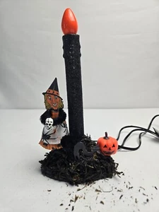 Upcycling Halloween Kanolier Deko Hexe mit schwarzer Katze & Jack O Laterne - Bild 1 von 6